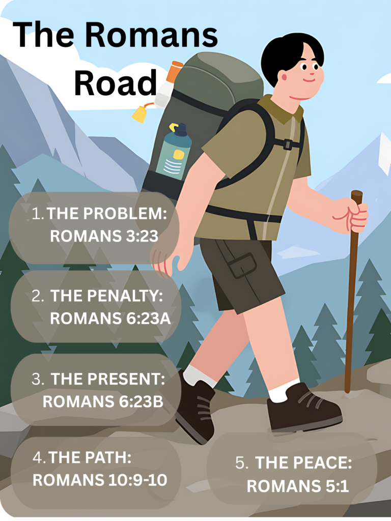 The Romans Road Printable with Brown Hiker 