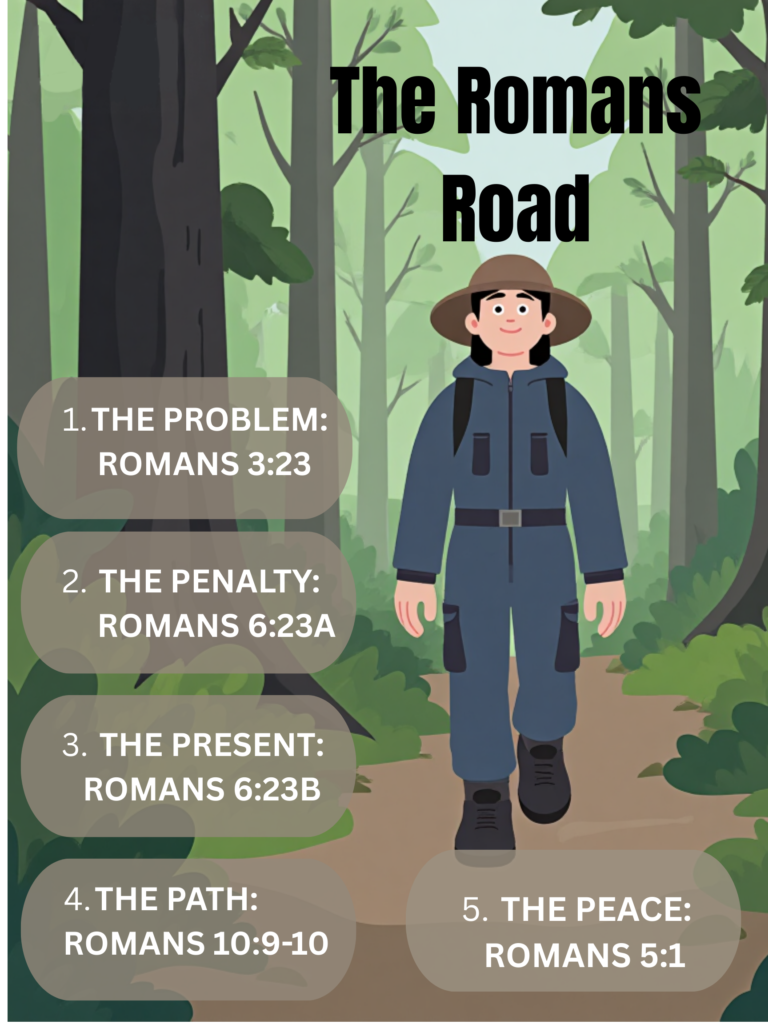 The Romans Road Printable with Blue Hiker
